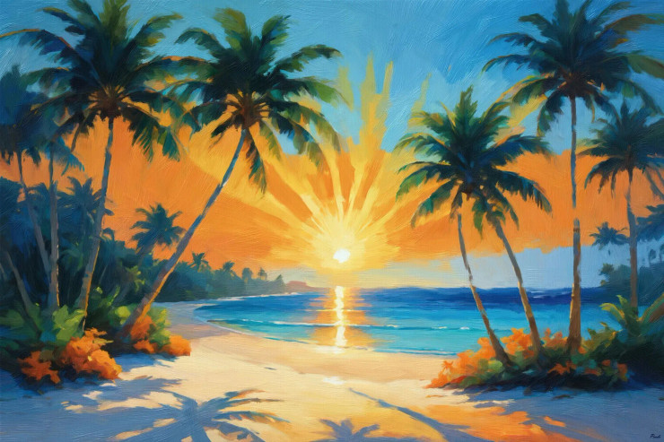 A Tropical Dream, A Sunset's Gleam (PRT-16861-109663) - Canvas Art Print - 36in X 24in