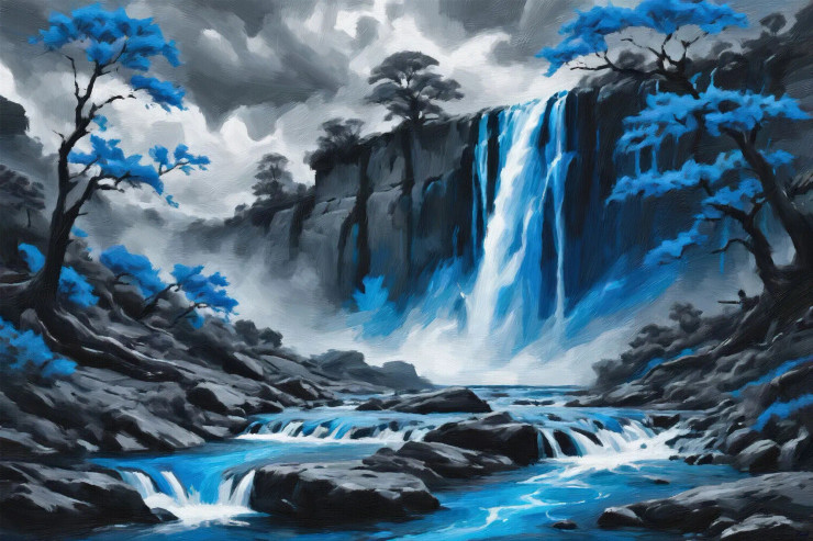 Blue Dream, Waterfall's Gleam (PRT-16861-109691) - Canvas Art Print - 36in X 24in