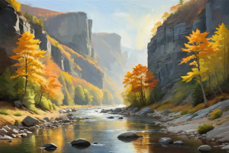 River's Reflection, Nature's Perfection (PRT-16861-109672) - Canvas Art Print - 36in X 24in
