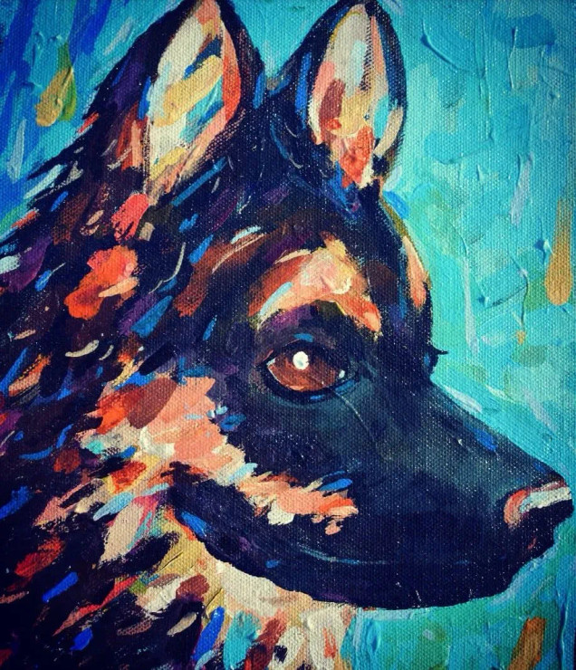 The Doggy! (ART-16821-109582) - Handpainted Art Painting - 8in X 10in