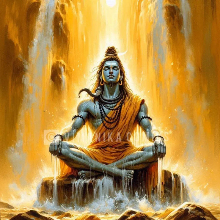 Shiva Padmasana Nirvana Digital Painting (PRT-6845-109819) - Canvas Art Print - 30in X 30in
