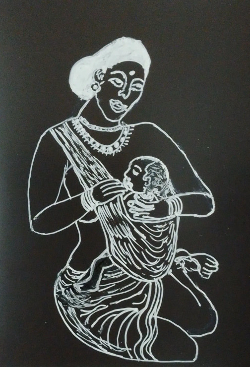 Tribal Woman Feeding Her Baby (PRT-16319-109842) - Canvas Art Print - 20in X 30in