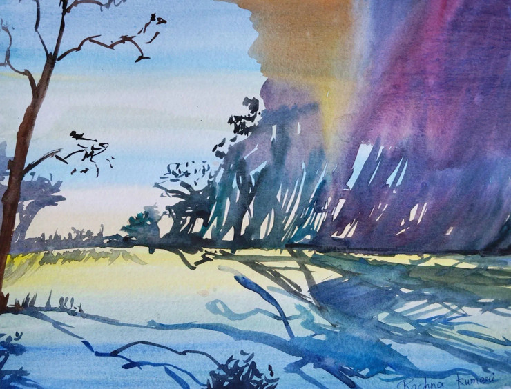 Harmony In Hues: The Drama Of Trees (ART-7389-109698) - Handpainted Art Painting - 13in X 9in