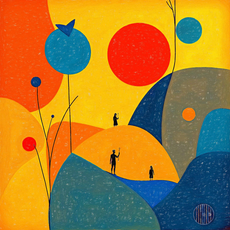 Harmonious Palette With Mystical Figures#5 (PRT-15842-109957) - Canvas Art Print - 60in X 60in