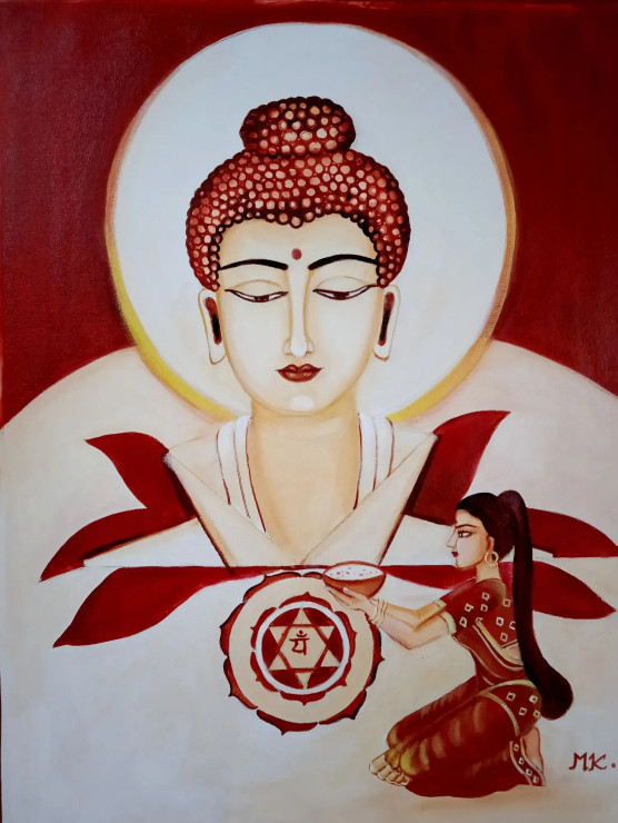 Budhha (ART-8875-109908) - Handpainted Art Painting - 18in X 24in