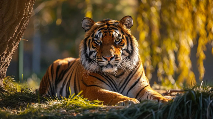 Powerful Bengal Tiger In Sunlight (PRT-8645-109998) - Canvas Art Print - 24in X 13in