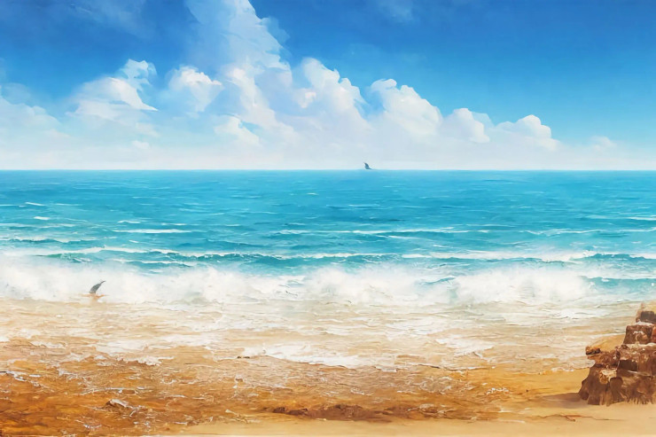 Seascape Blue Water Sunny Sky (PRT-8645-110159) - Canvas Art Print - 18in X 12in