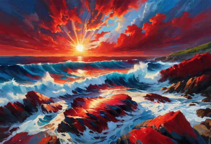 A Clash Of Elements: Fire And Water (PRT-16861-110138) - Canvas Art Print - 36in X 25in