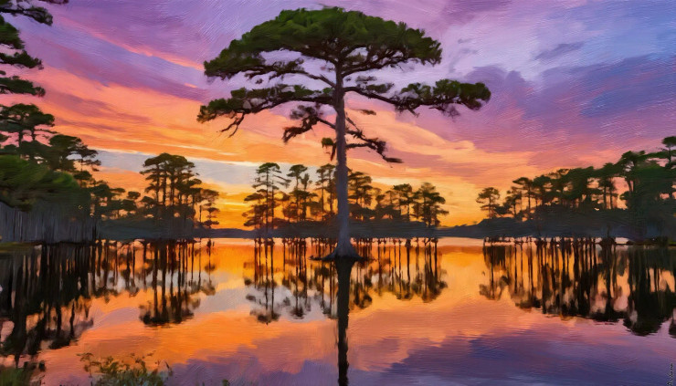 Golden Hour's Peaceful Reflection (PRT-16861-110104) - Canvas Art Print - 42in X 24in