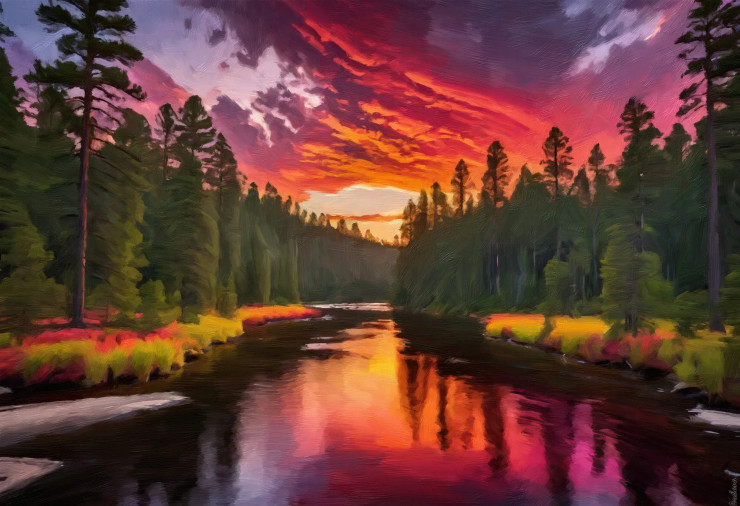 Sunset's Embrace: A Serene Reflection (PRT-16861-110142) - Canvas Art Print - 36in X 25in