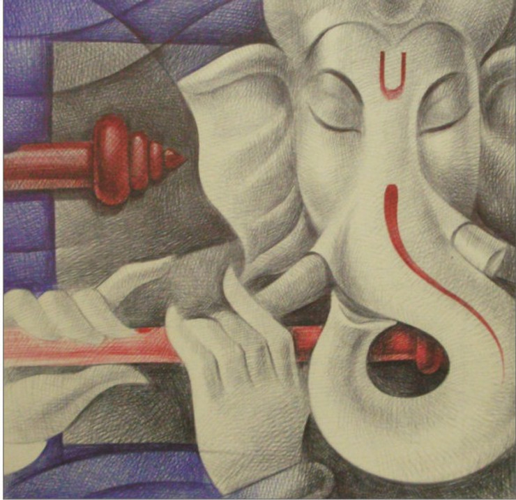 Figurative,Abstract,Mother and ChildReligious,Ganesha,Bappa,ganesha with flute