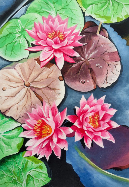 Lotus (ART-329-110241) - Handpainted Art Painting - 11in X 16in