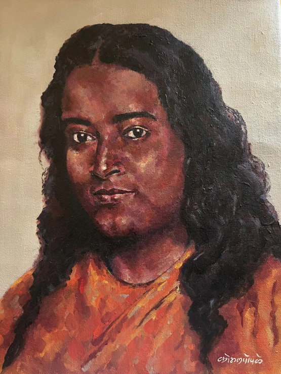 Portrait Of Yogi Paramahansa Yoganand (ART-16888-110071) - Handpainted Art Painting - 12in X 16in