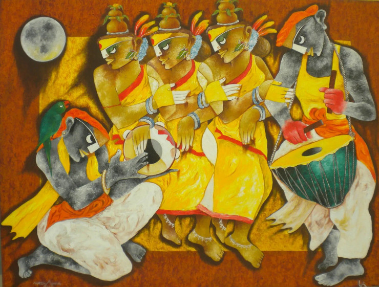 Folk Dance 10 (ART-1770-110213) - Handpainted Art Painting - 48in X 36in