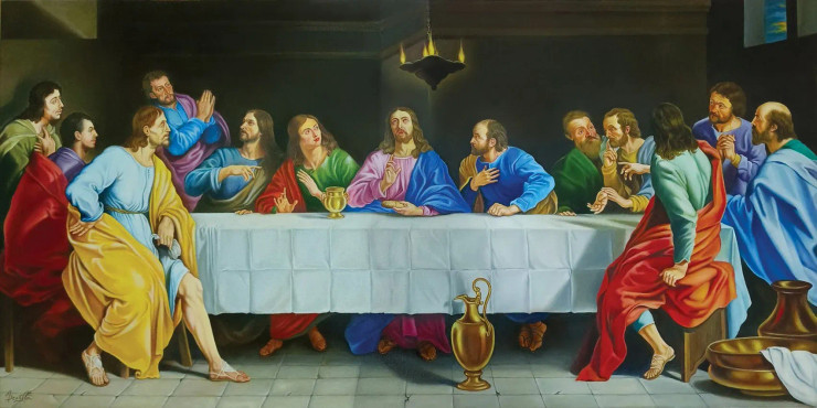 Last Supper (ART-8356-110233) - Handpainted Art Painting - 44in X 22in
