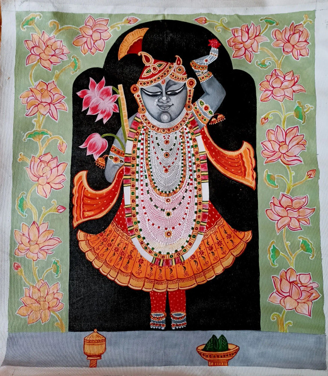 Shrinath Ji Pichwai Acrylic Painting (Shringar Darshan ),Size 24×27inch (ART-8994-110171) - Handpainted Art Painting - 24in X 27in