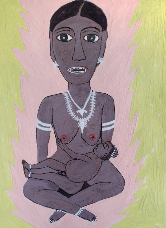 A Tribal Woman With Her Child (PRT-16319-110364) - Canvas Art Print - 22in X 30in
