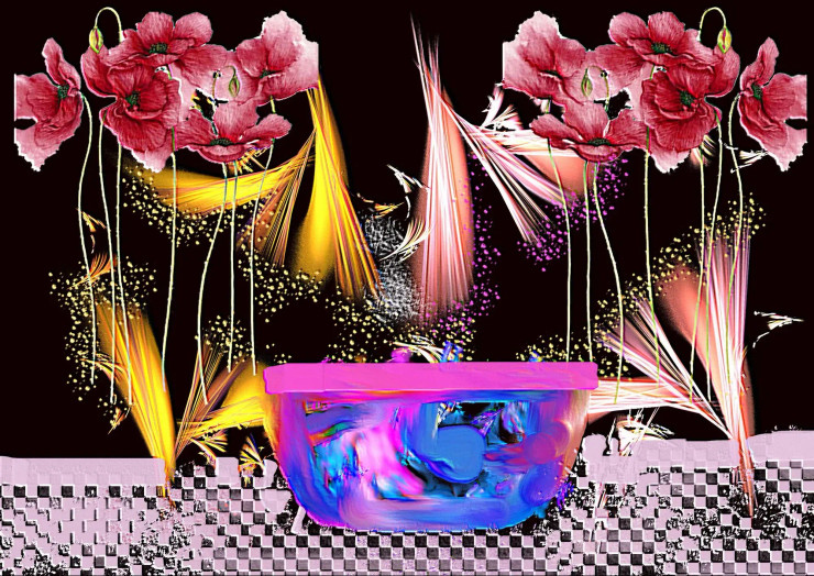 Abstract Flowers Still Life (PRT-16909-110276) - Canvas Art Print - 24in X 17in