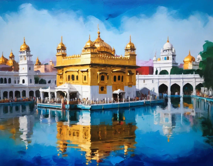 Golden Temple Painting (ART-3319-108220) - Handpainted Art Painting - 48in X 36in