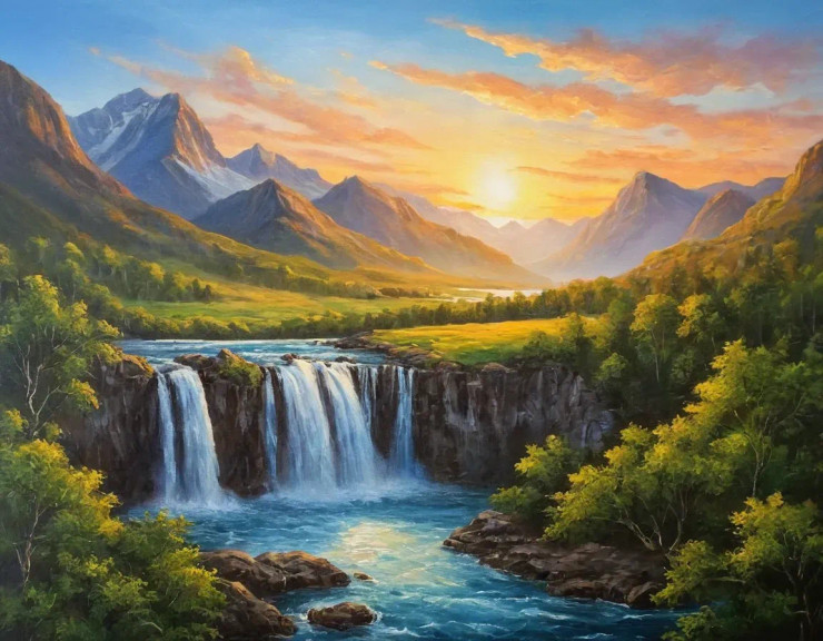 Nature's Heaven Sunrise Scenery Landscape Painting (ART-3319-110383) - Handpainted Art Painting - 36in X 24in