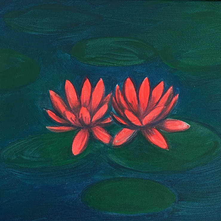 Waterlilies (ART-3512-110476) - Handpainted Art Painting - 10in X 10in