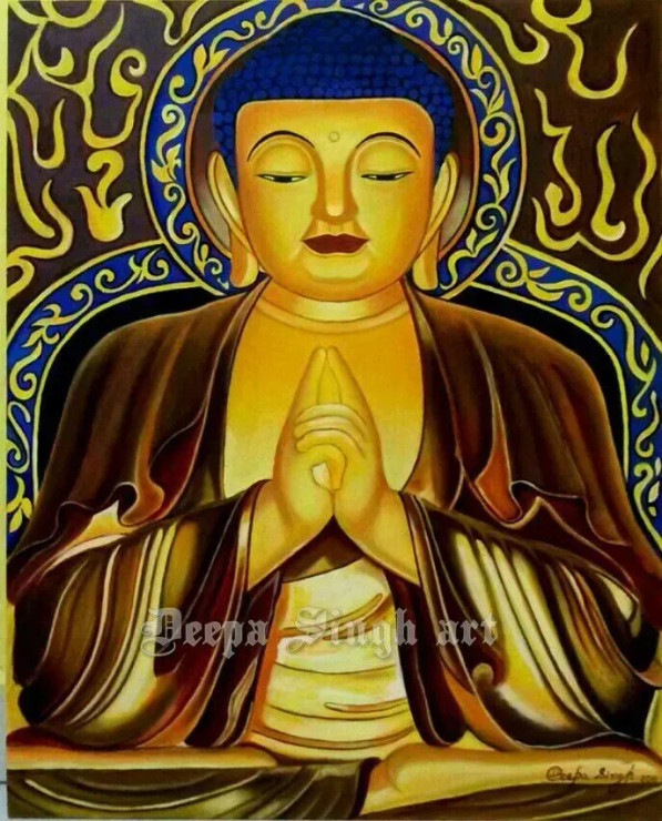 Uttarbodhi Mudra (ART-8424-110607) - Handpainted Art Painting - 24in X 30in