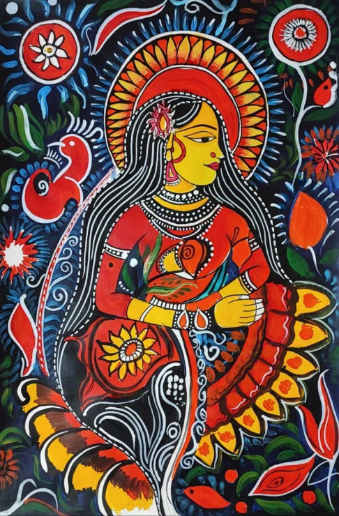 Graceful Lady (ART-16946-110670) - Handpainted Art Painting - 15in X 22in