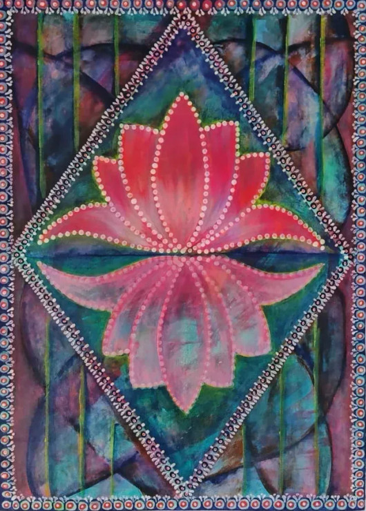 Chromatic Pink Lotus Mirage (ART-16938-110617) - Handpainted Art Painting - 18in X 25in