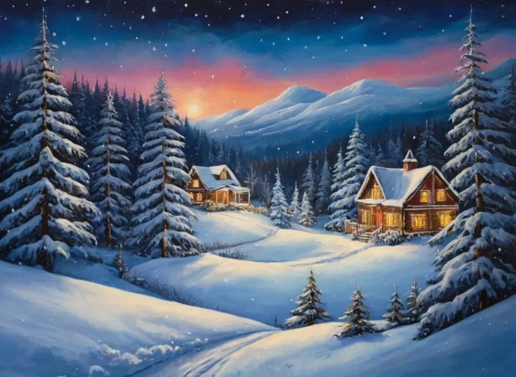 Starry Snow Heaven Nature Scenery Landscape Painting (ART-3319-110698) - Handpainted Art Painting - 36in X 30in