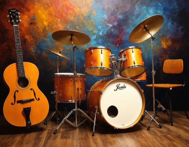 Musical Instruments Abstract Painting (ART-3319-110834) - Handpainted Art Painting - 48in X 30in
