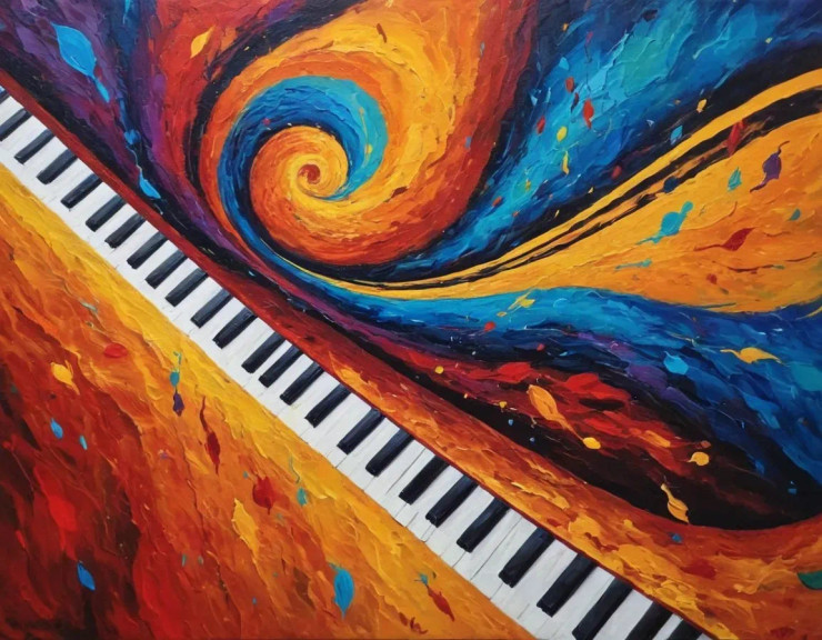 Musical Abstract Painting (ART-3319-110830) - Handpainted Art Painting - 36in X 24in