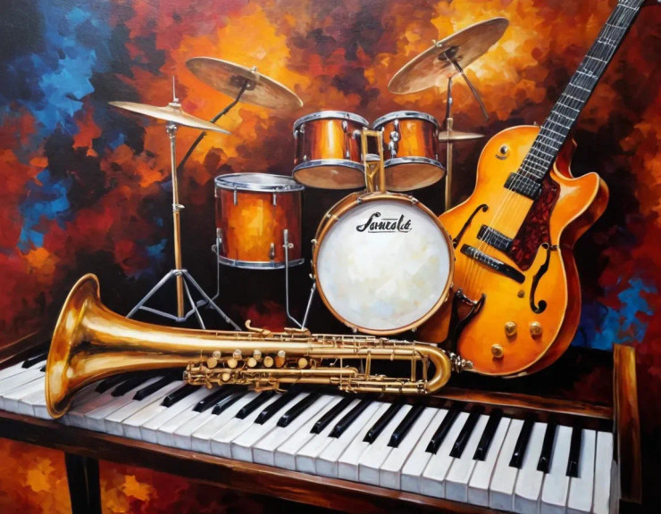 Musical Abstract Painting Melodies (ART-3319-110895) - Handpainted Art Painting - 36in X 30in