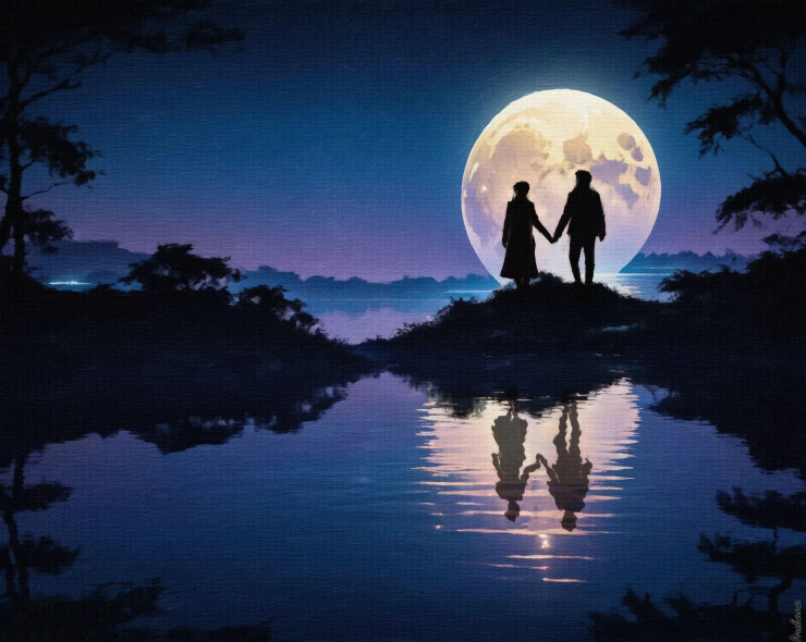 Full Moon Romance 02 (PRT-15697-110897) - Canvas Art Print - 42in X 33in