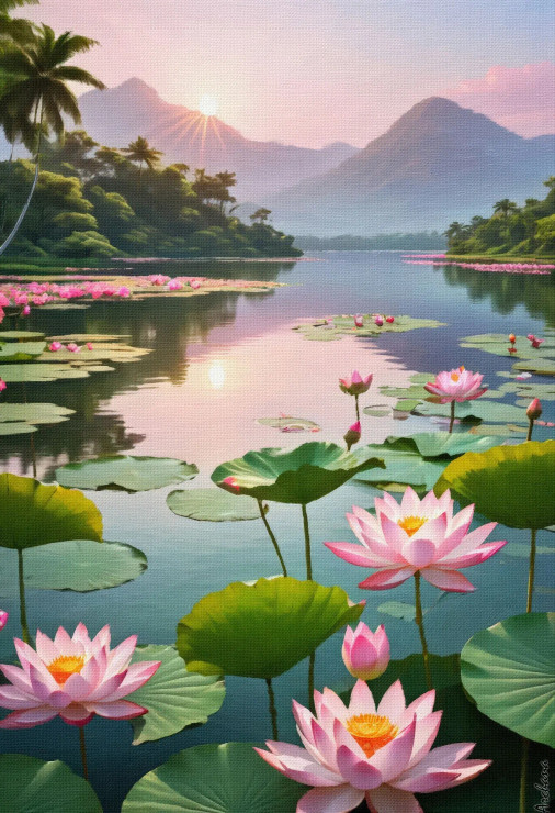 Tranquil Waterscape 02 (PRT-15697-110906) - Canvas Art Print - 33in X 48in