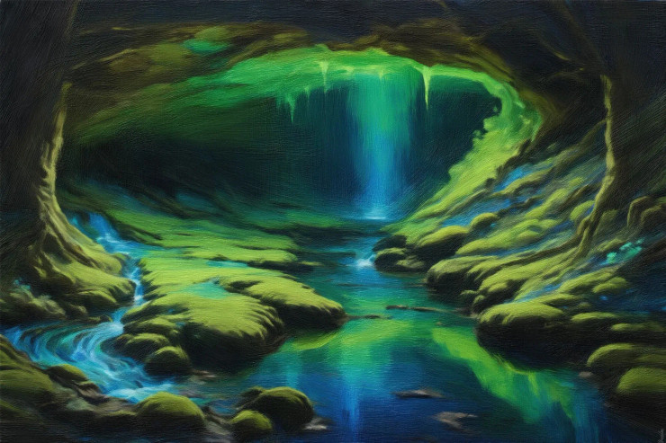 A Radiant Bioluminescent Cave (PRT-16861-111014) - Canvas Art Print - 36in X 24in