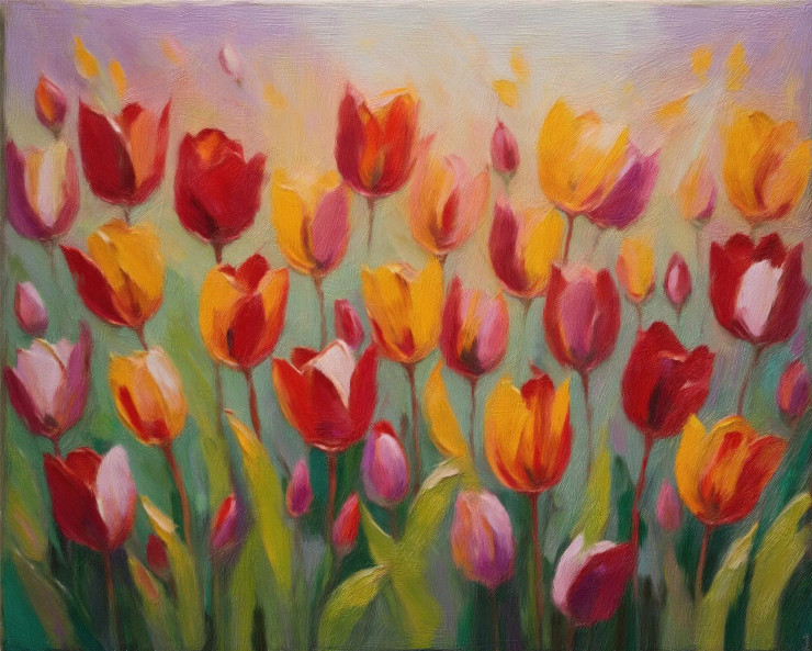 Fiery Tulips Dance In A Park Of Warm And Inviting Colors 03 (PRT-16861-111056) - Canvas Art Print - 36in X 29in