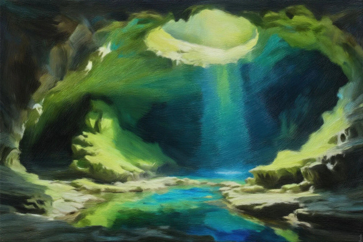 Sunlight Filtering Through A Limestone Cave (PRT-16861-111013) - Canvas Art Print - 36in X 24in