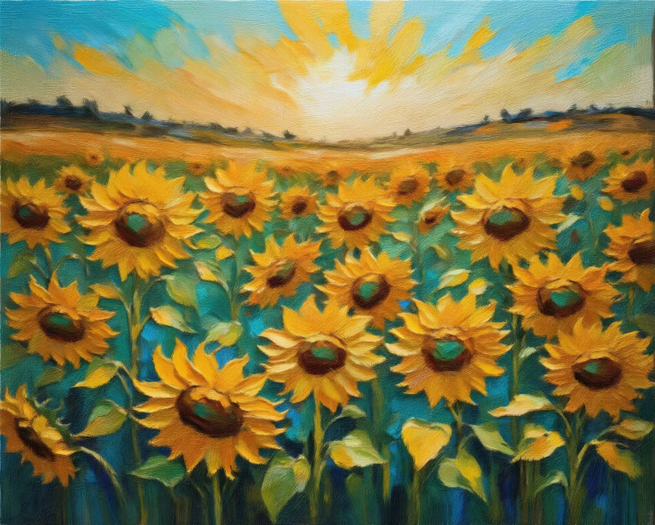 Majestic Sunflowers Standing Tall Against A Glowing Sunset 02 (PRT-16861-111065) - Canvas Art Print - 36in X 29in