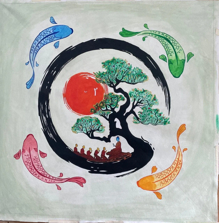 Buddha Preachings (ART-16977-111095) - Handpainted Art Painting - 25in X 25in