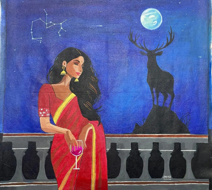 Desi Diva (ART-16977-111090) - Handpainted Art Painting - 25in X 27in