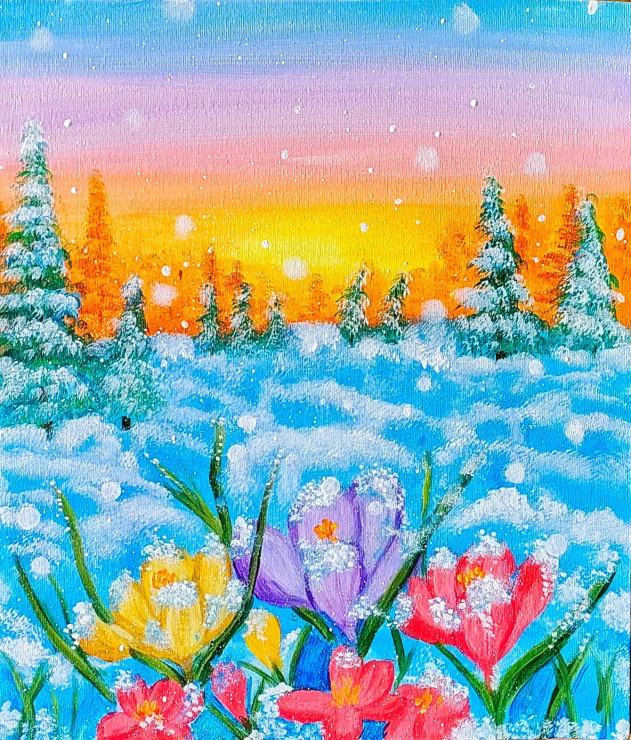 Winter's Awakening (ART-16784-111111) - Handpainted Art Painting - 12in X 13in