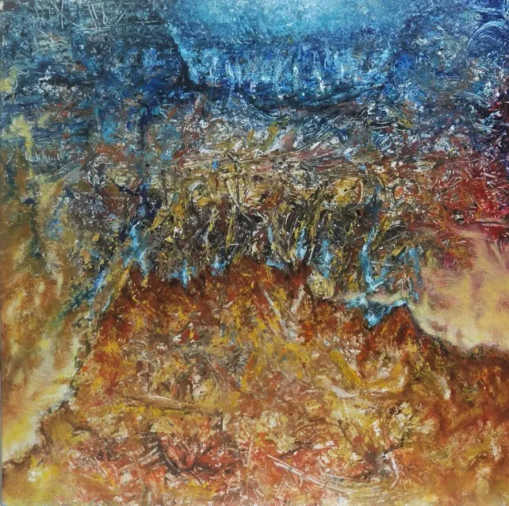 Desirous - 'Red|orange|yellow|green|blue Red|orange|yellow|green|blue''abstract''painting' (ART-1626-111449) - Handpainted Art Painting - 24in X 24in