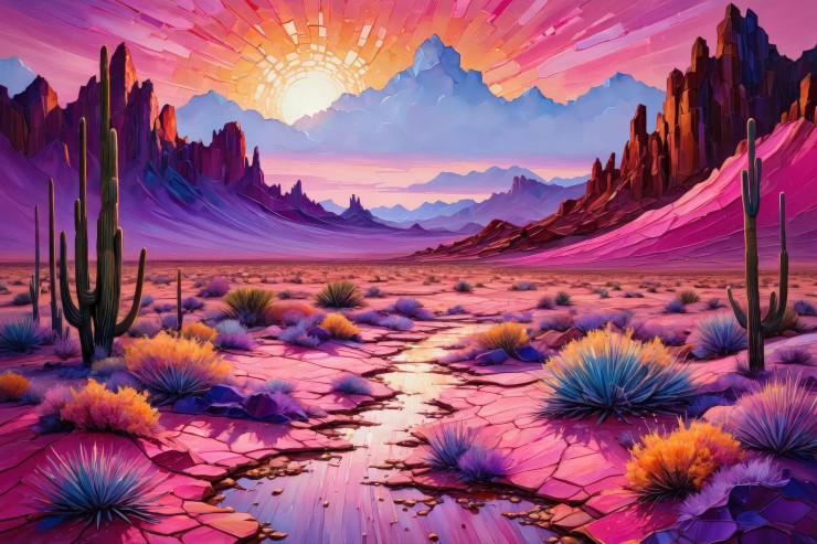 Glowing Oasis In Twilight 02 (PRT-15697-111354) - Canvas Art Print - 48in X 32in