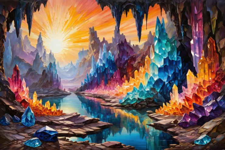 Glowing Crystal Caverns At Dawn (PRT-15697-111497) - Canvas Art Print - 48in X 32in