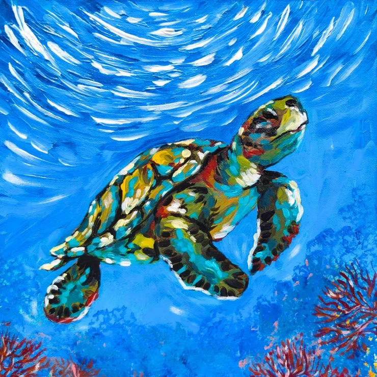 Turtle | Secrets Of The Ocean (PRT-16516-111552) - Canvas Art Print - 18in X 18in