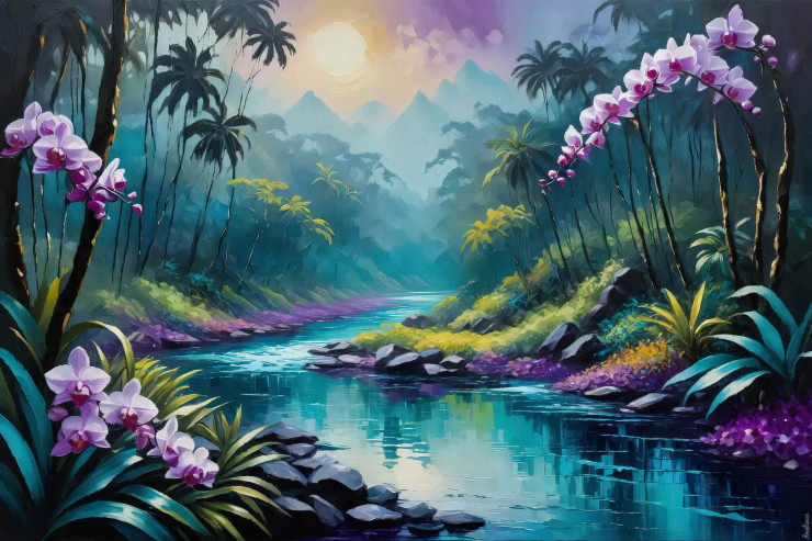 Mystical River: Jungle’s Heart (PRT-15697-111675) - Canvas Art Print - 48in X 32in