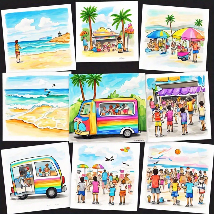 Drawings Of Summer 001 (PRT-16612-111665) - Canvas Art Print - 24in X 24in