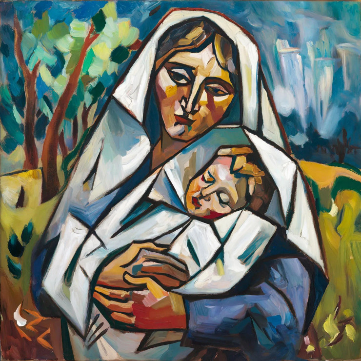 A Mother's Unspoken Love | Abstract Painting Of Mother And Child (ART-3053-111710) - Handpainted Art Painting - 36in X 36in