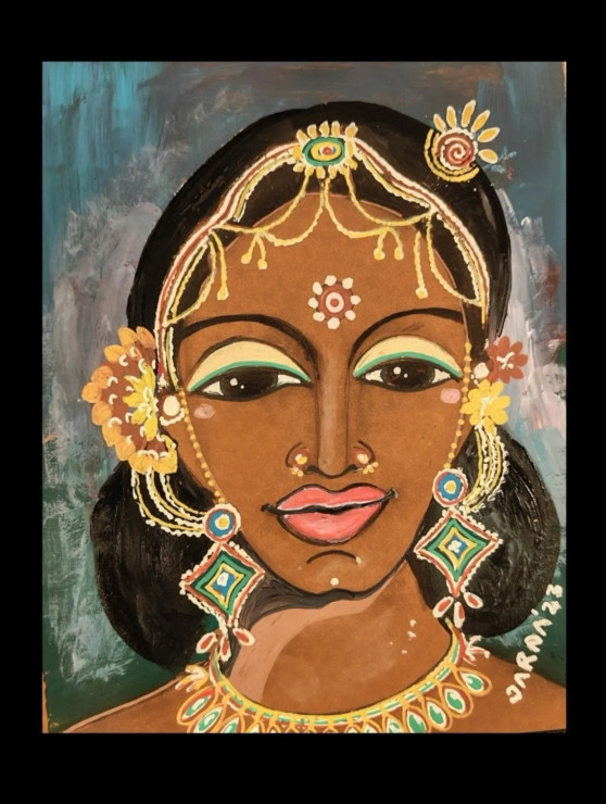 Tribal Lady(Brown) (PRT-8079-111717) - Canvas Art Print - 14in X 18in