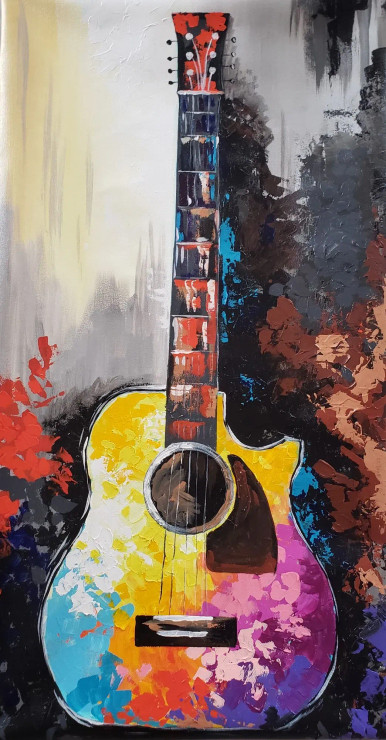 Colorful World Of Music (ART-17005-111728) - Handpainted Art Painting - 15in X 29in